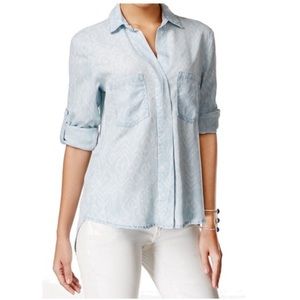 Olive + Sloane Denim Ikat Button Down Top NWT Size XS